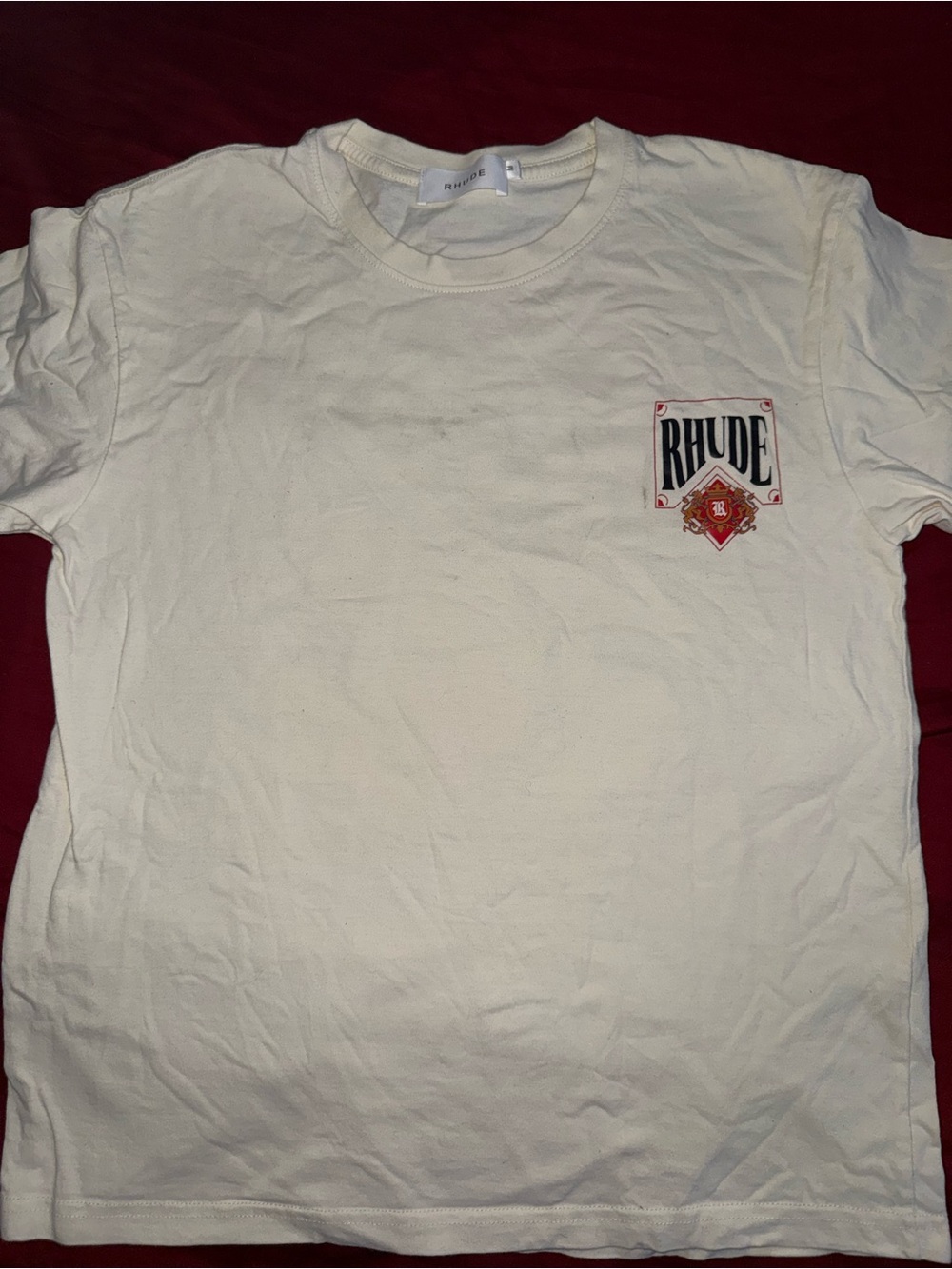 Rhude White Tee with Black Logo and Red Crest Graphic - Picture 2 of 6
